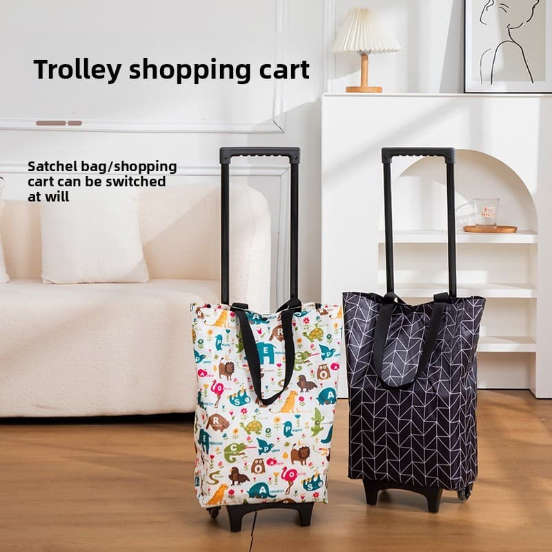 Sacola De Compras Dobrável 2 Em 1 Com Rodas , Portátil Para Carrinho Bolsa