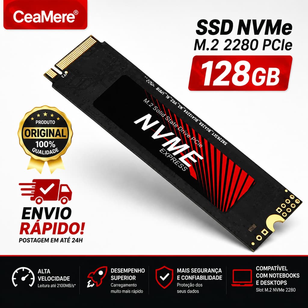 SSD CeaMere NVMe 128GB M.2 2280 PCIe Alta Velocidade para Notebook e PC Original