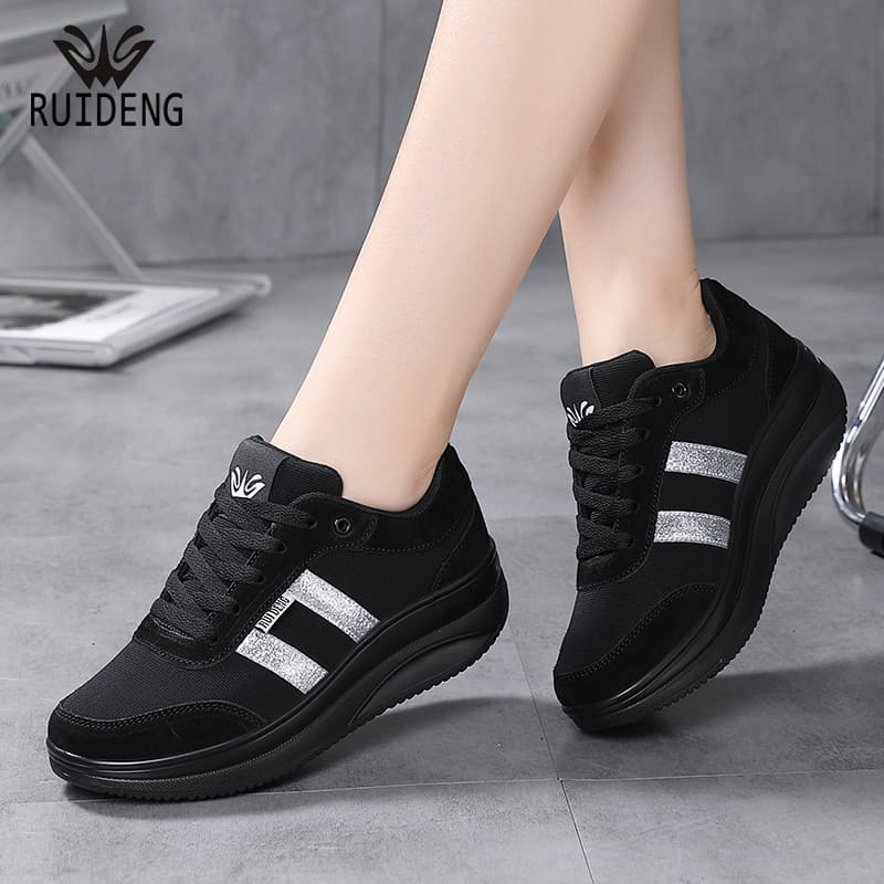 Ruiden camurça malha de couro respirável sapatos femininos de sola grossa esportes sapatos casuais sapatos de balanço sa