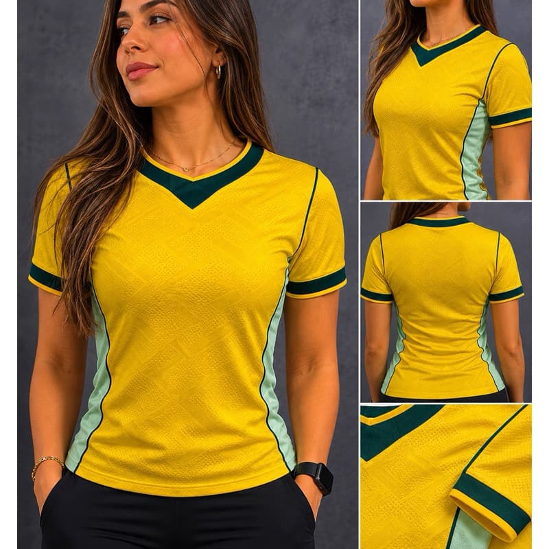 Camiseta feminina verde e amarela Brasil