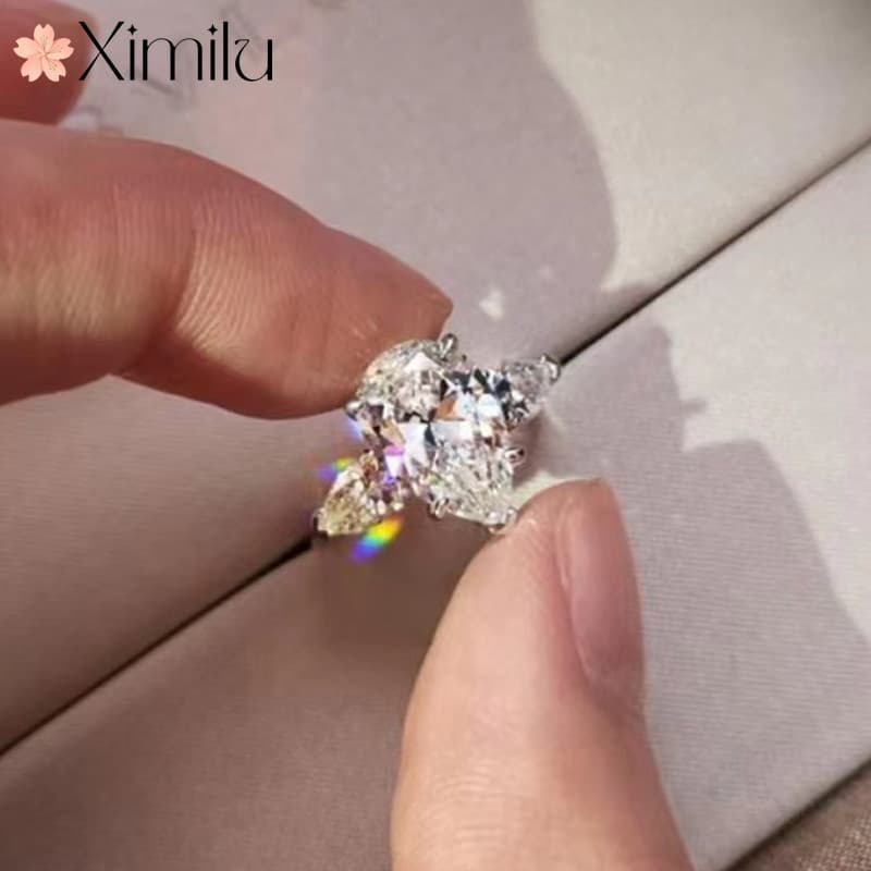 ❤ Anel de diamante brilhante clássico feminino exagerado elegante simples joias de casamento exclusivas