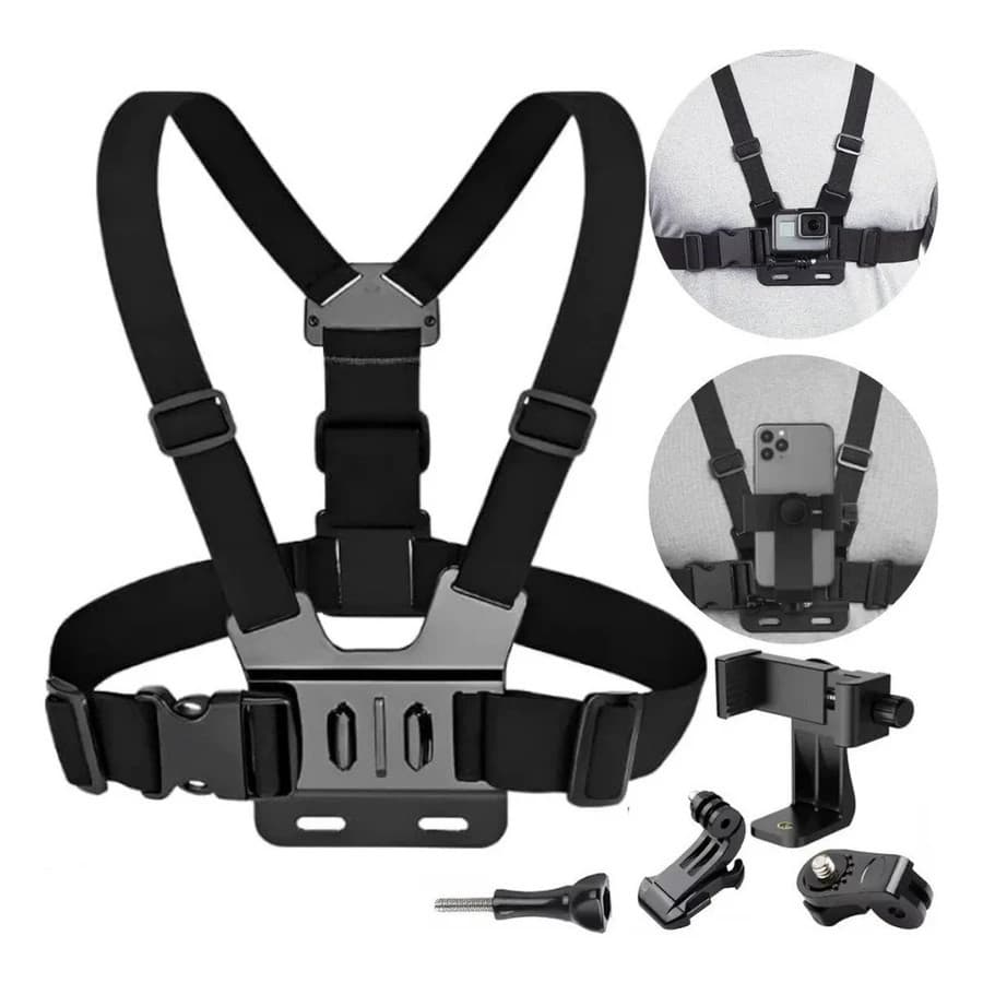 Cinta Peitoral Ajustável para Celular e GoPro Motocicleta Bicicleta
