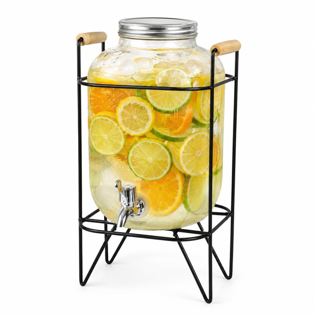 Suqueira De Vidro 8L Com Suporte Torneira Dispenser Retro