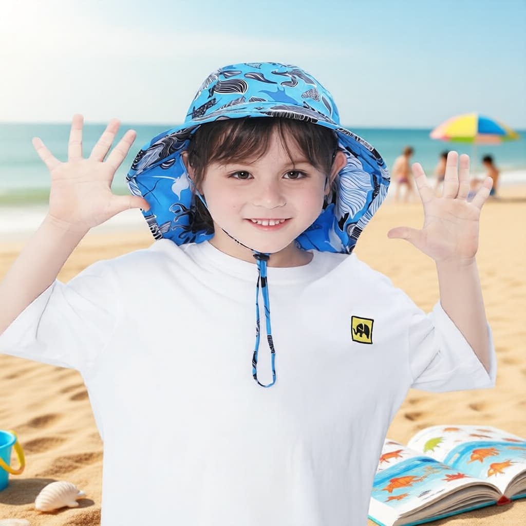 Chapéu de Sol Infantil Leve para Praia com Proteção para o Pescoço para Meninos e Meninas