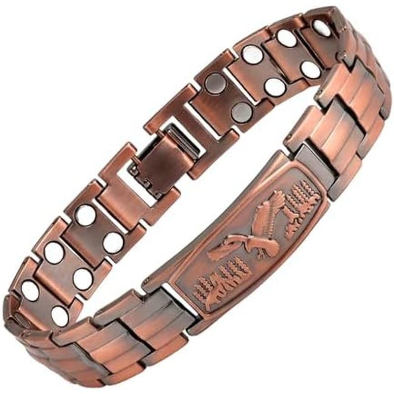 Pulseira Magnética De Tom De Cobre Vintage , Retrô De Ligação De Metal Com Padrão Gravado De Águia , Sem Manchas , Uso D