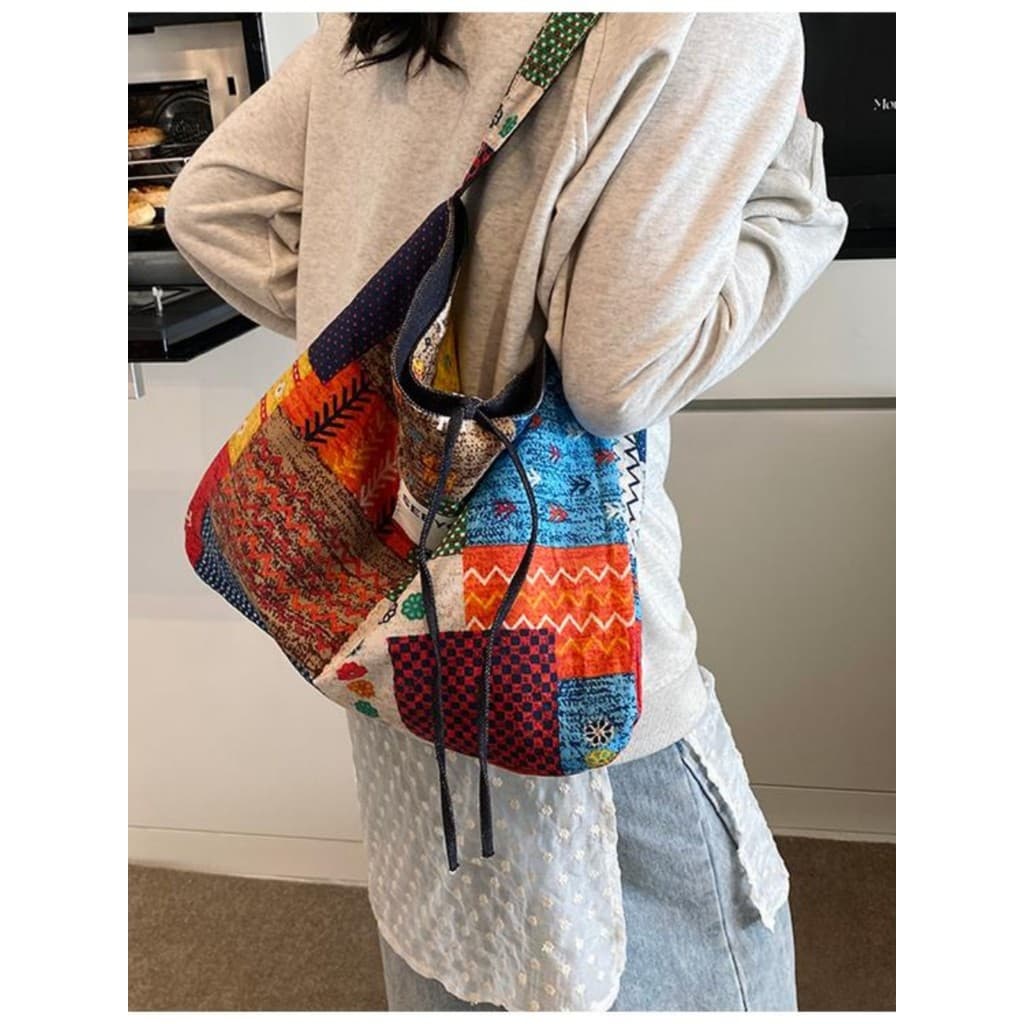 Novo estilo estilo étnico sacola de pano bolsa de ombro grande capacidade Casual Commuter saco Multi-Purpose dupla face