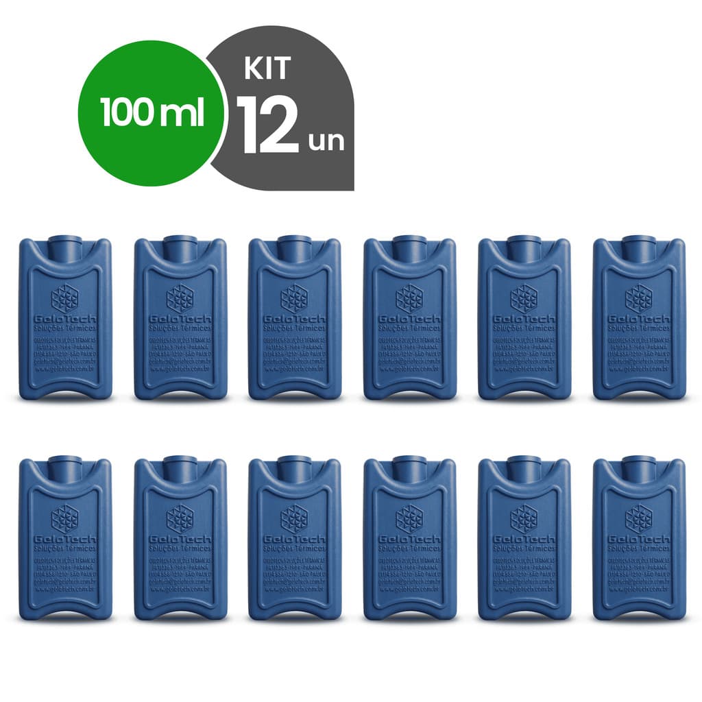 Kit 12 Gelo Reutilizável 100ml Até 8h Gelado Não Molha | GeloTech Rígido Gel Artificial Atóxico