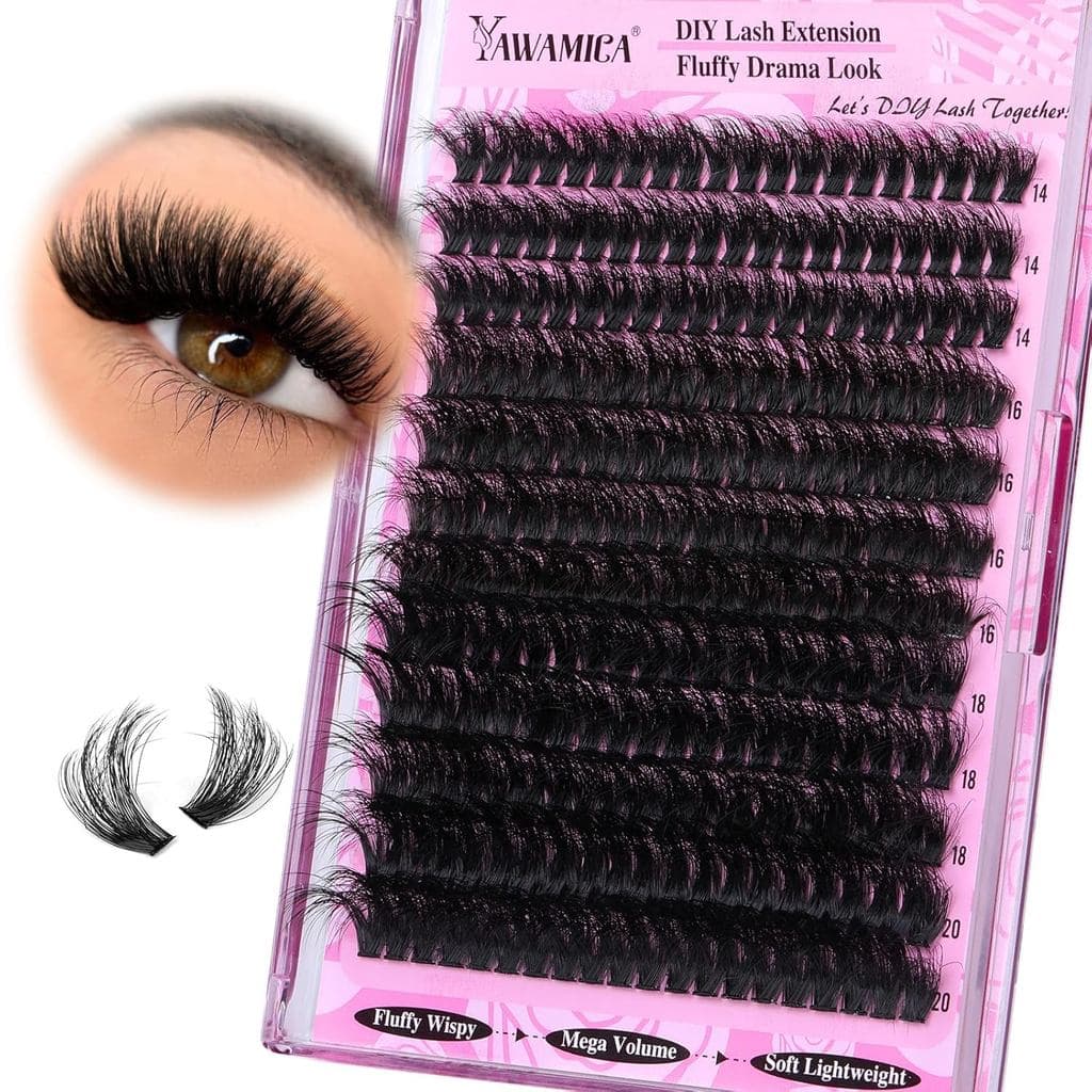 Yawamica Cílios Postiços Volumosos 200D, Cílios Individuais 14-20mm, Extensões de Cílios em Cluster Curvatura D, 240 Peç