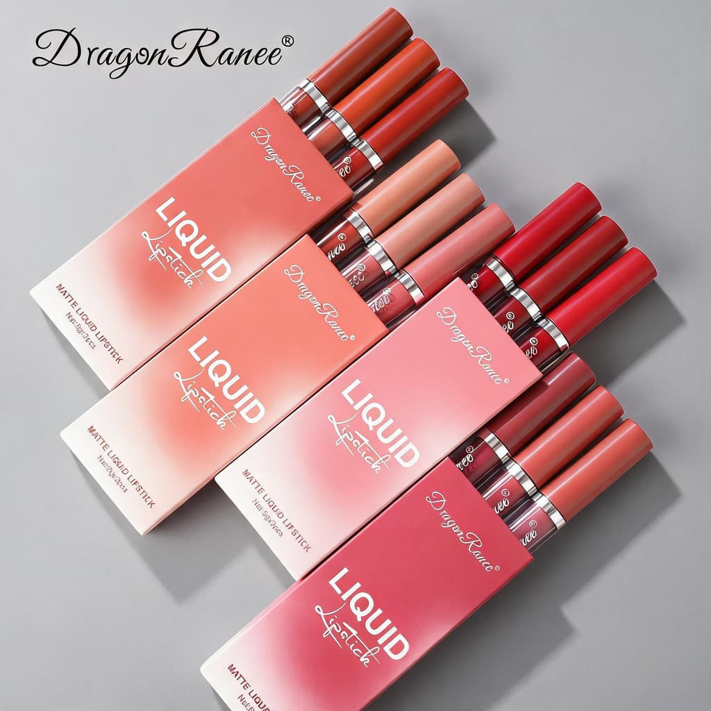 Conjunto de 3 peças de brilho labial e batom matte.