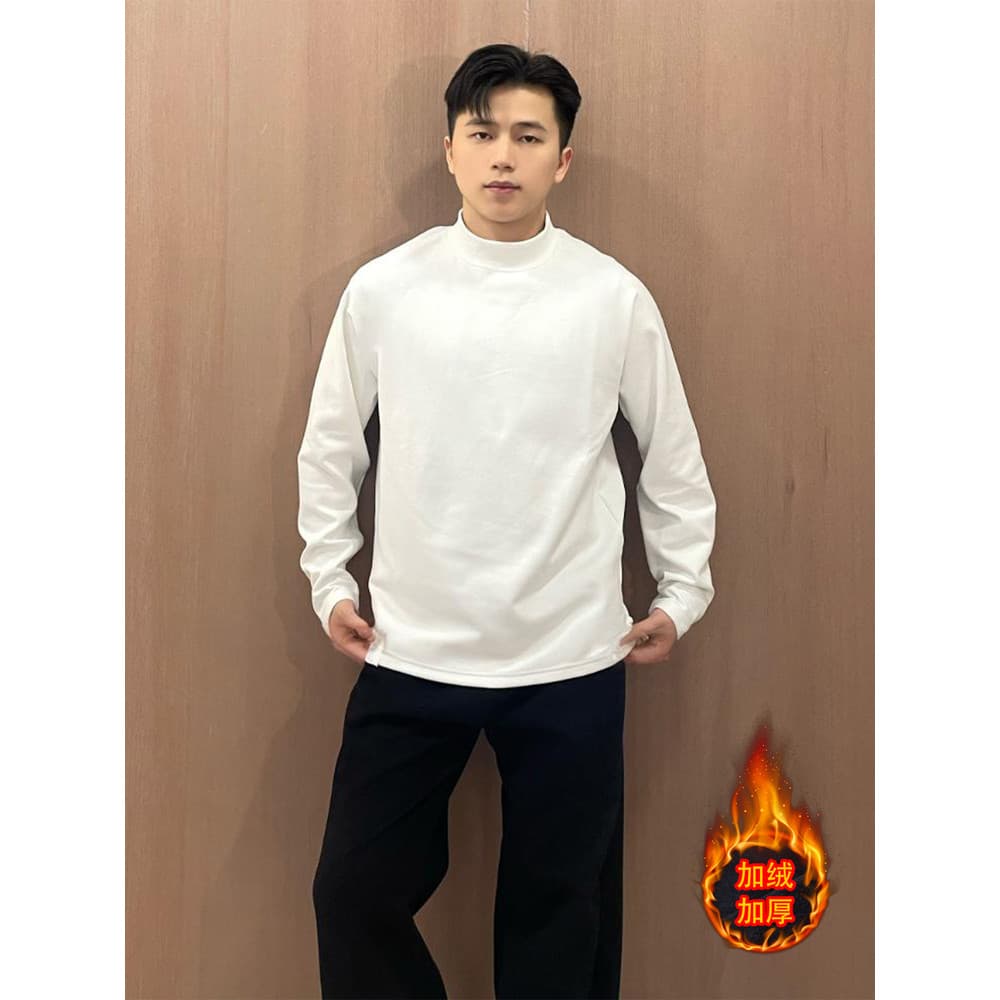 Moletom de gola alta branco masculino alemão veludo camisa de fundo cleanfit interior forro de lã de alta qualidade engr
