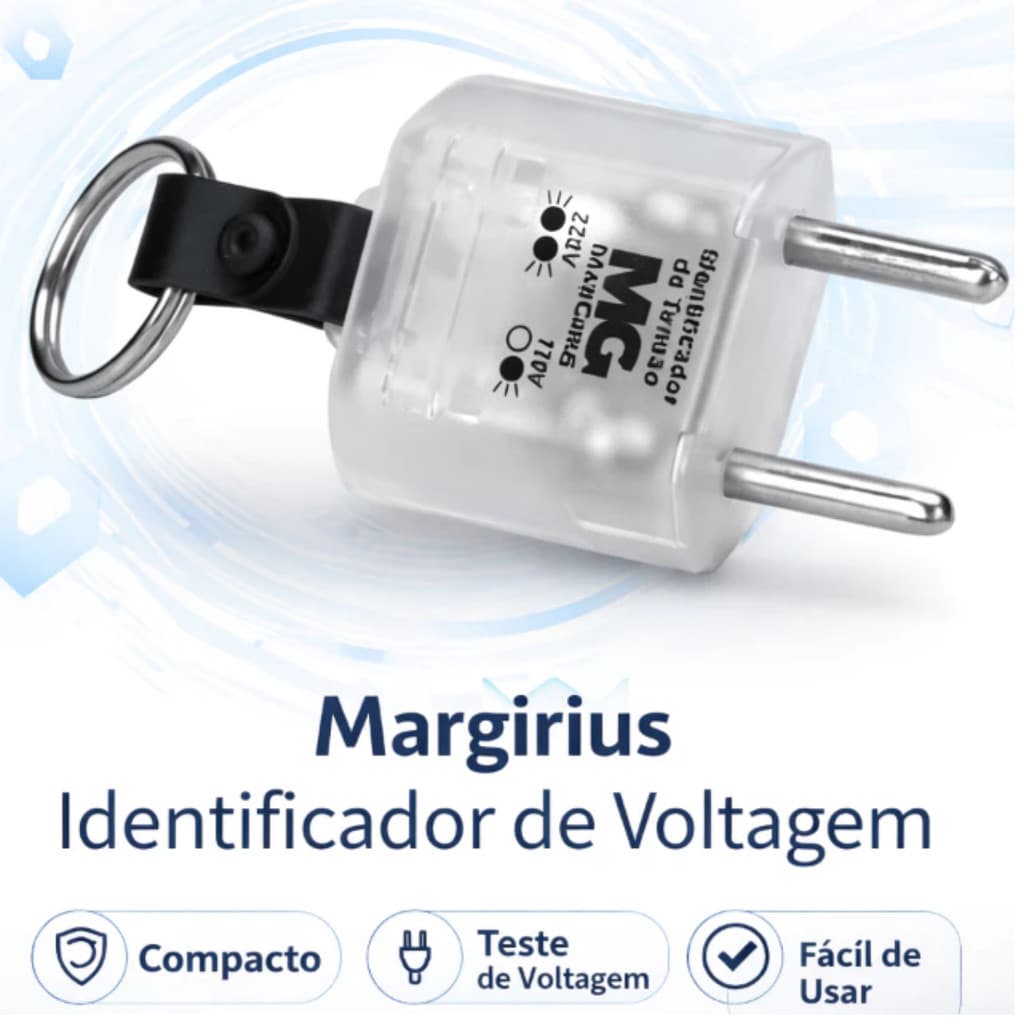 🔝 Identificador de Tensão 127V 220V Margirius Testador de Tomada Detector de Voltagem com Chaveiro