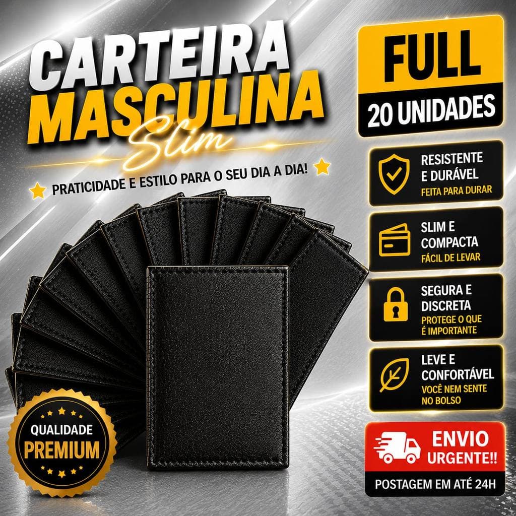 Carteira Slim Masculina Discreta e Sofisticada em Couro Porta Cartão Lembrança Padrinhos ShopMix