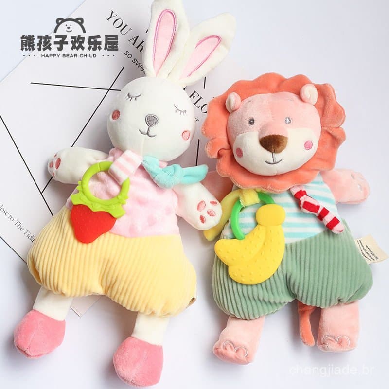 Novo brinquedo de conforto mastigável para bebês de 3 a 6 meses, boneca de abraçar, manta de conforto para um sono tranq