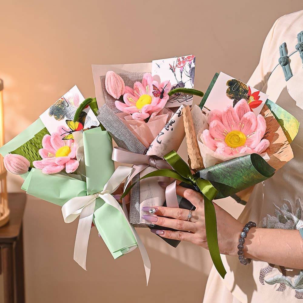 ((2 buquês) Flores artificiais segurando flores Flores artificiais Bastões torcidos Produtos acabados de lótus Buquês de