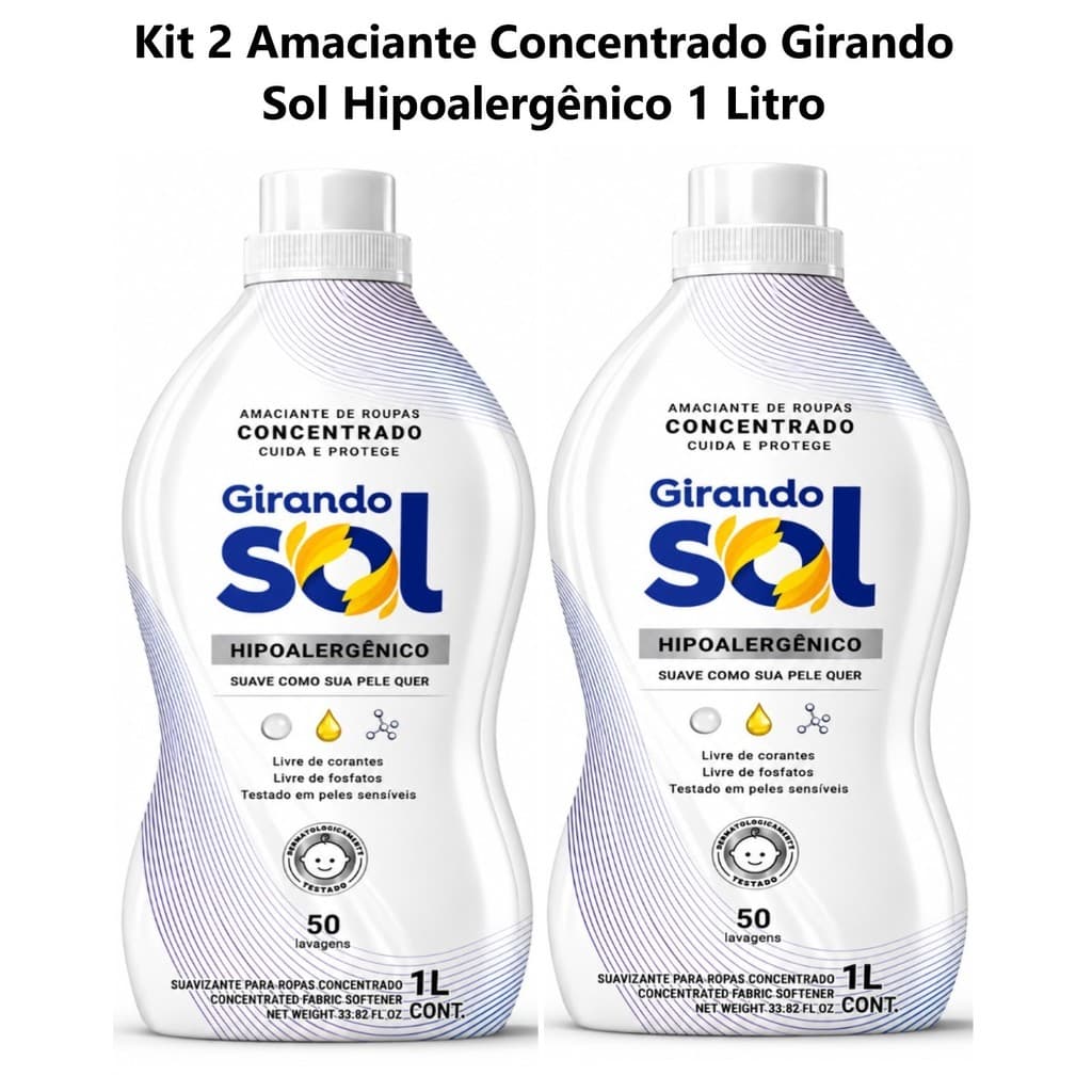 Kit com 2 Amaciante Roupa Concentrado 1 Lt  Hipoalergênico