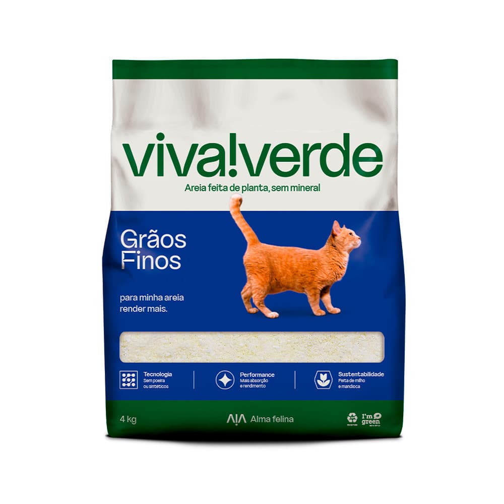 Areia Higienica Viva Verde Para Gatos Grãos Finos 4kg