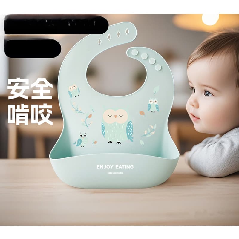 [Estoque pronto] Babador de Silicone para bebê à prova d'água, bolso para refeição, babador infantil, bolso tridimension