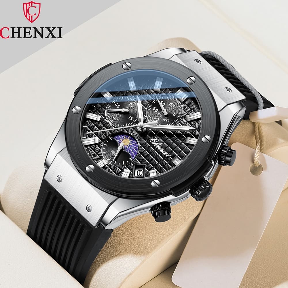 Relógio De Pulso De Quartzo CHENXI Marca Nova Homem Bracelete De Silicone Relógios Esportivos Moda Cronógrafo Luminoso À