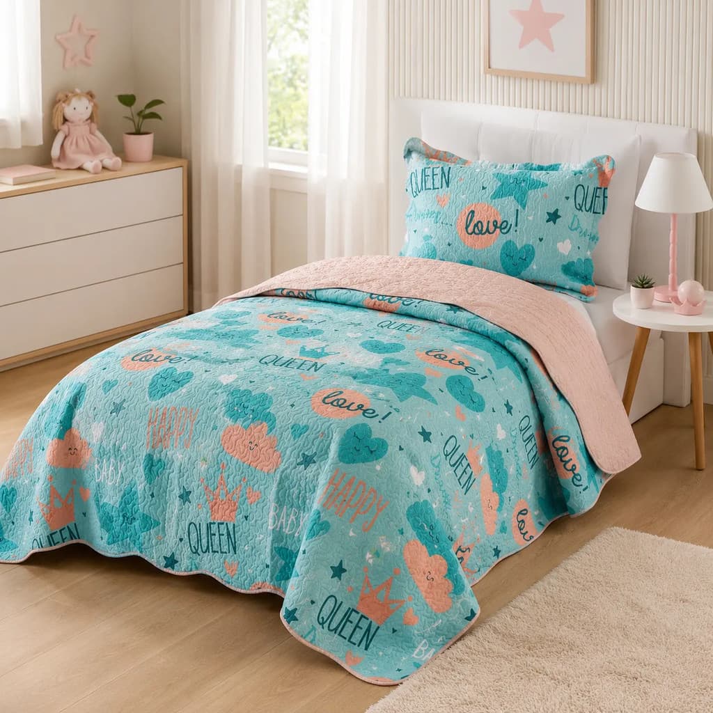 Kit Colcha Cobre Leito Infantil Solteiro Estampado 2 Peças Menino Menina Varias Estampas