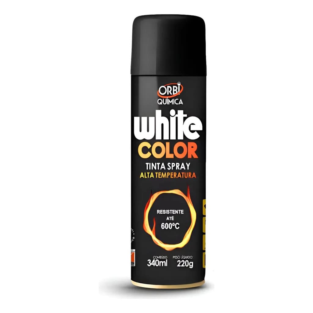 Tinta Spray Alta Temperatura Orbi 340ml 600°C Alumínio Metálico Brilhante Escapamentos Caldeiras Tubulações