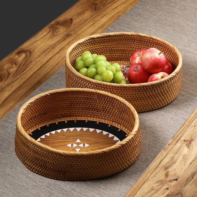 Vietnam artesanal Rattan cesta de frutas pão porca lanche caixa casa sala estar mesa café armazenamento cesta bandeja
