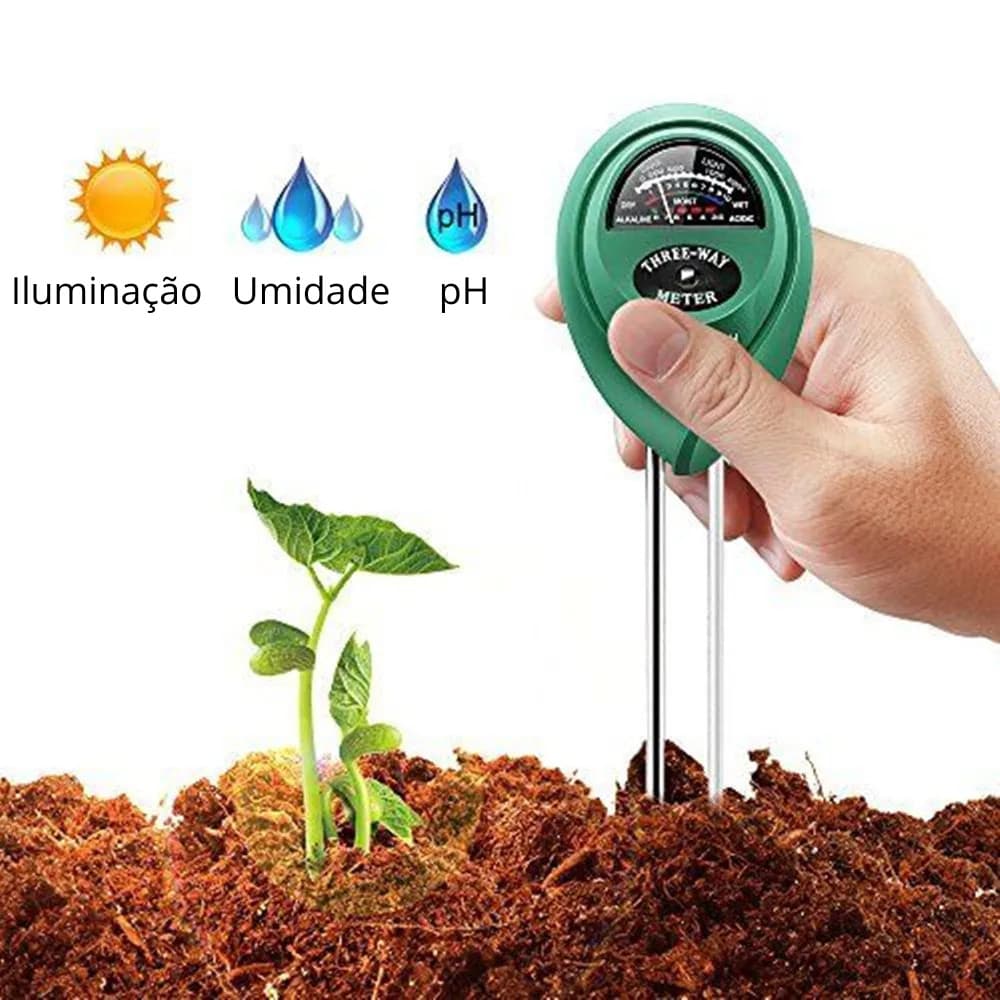 Medidor de Solo 3 em 1 pH Umidade Luminosidade Terra Plantas