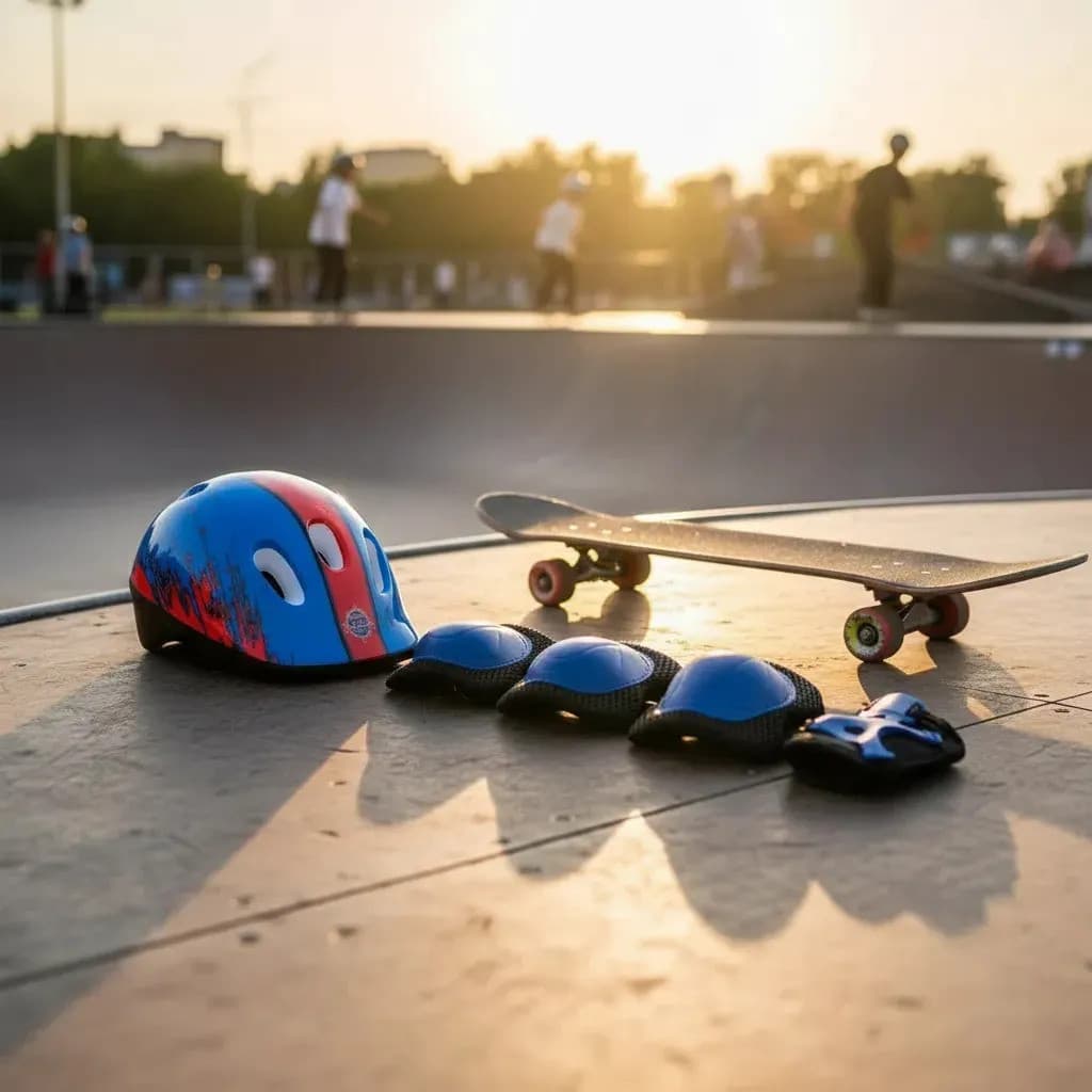 Kit Proteção Infantil 7 Peças Capacete Joelheira Cotoveleira Azul e Vermelho