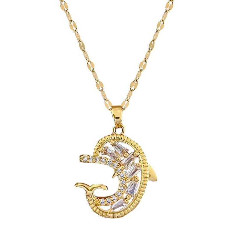 Colar De Moda Leve E Luxuoso Com Golfinho De Zircônia