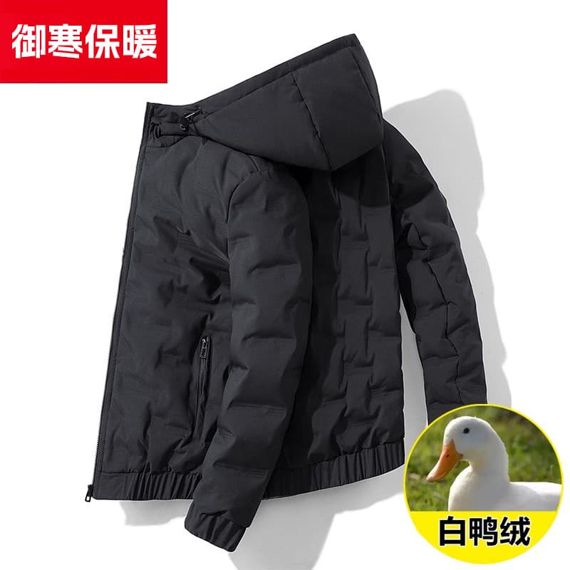 Inverno para baixo jaqueta masculina estilo curto 2025 novo estilo masculino com capuz na moda quente engrossado à prova