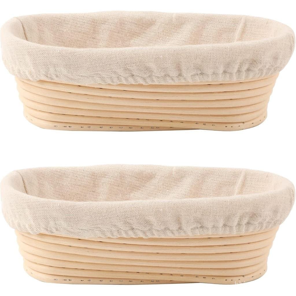 Conjunto de 2 Cestas para Fermentação de Pão DOYOLLA, Formato Oval de 10 Polegadas, com Forros, Perfeitas para Fabricaçã