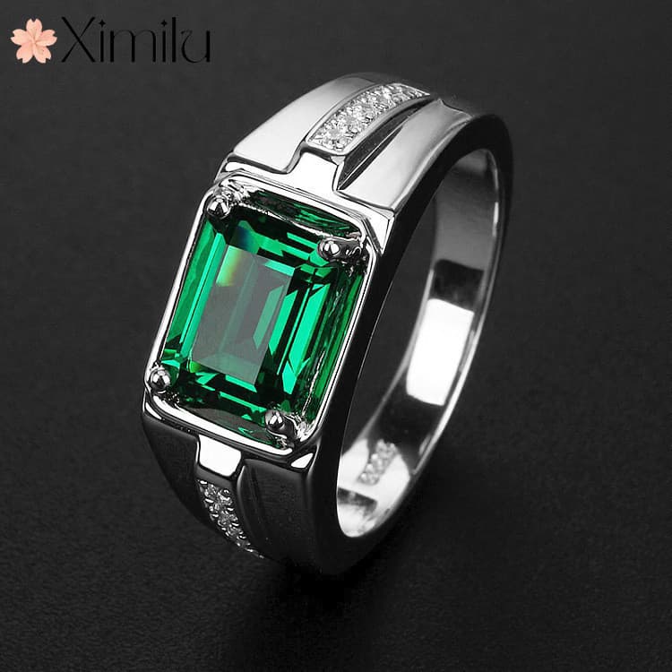 ❤ Novo estilo de moda negócios esmeralda retangular masculino anel aberto feminino safira moda jóias