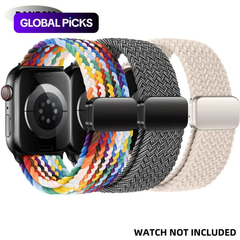 Pulseira Magnética Trançada Solo Loop, 3 Correias Esportivas Elásticas de Nylon para Apple Watch SE/Ultra 1/2, Pulseiras