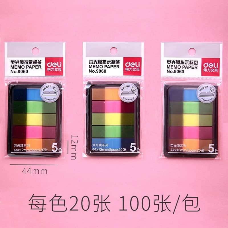 Deli Sticky Note Label Índice Adesivo Criativo Indicador Fluorescente Adesivo 44*12mm 5 Cores 100 Folhas * 3 Pacotes 906