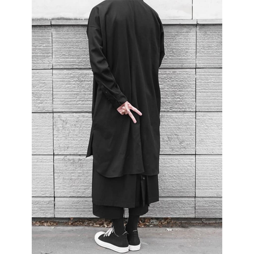 GAOSTUDIOS gola alta perfil Multi-boca solto tamanho grande camisa longa ombro caído Designer Original marca masculina o