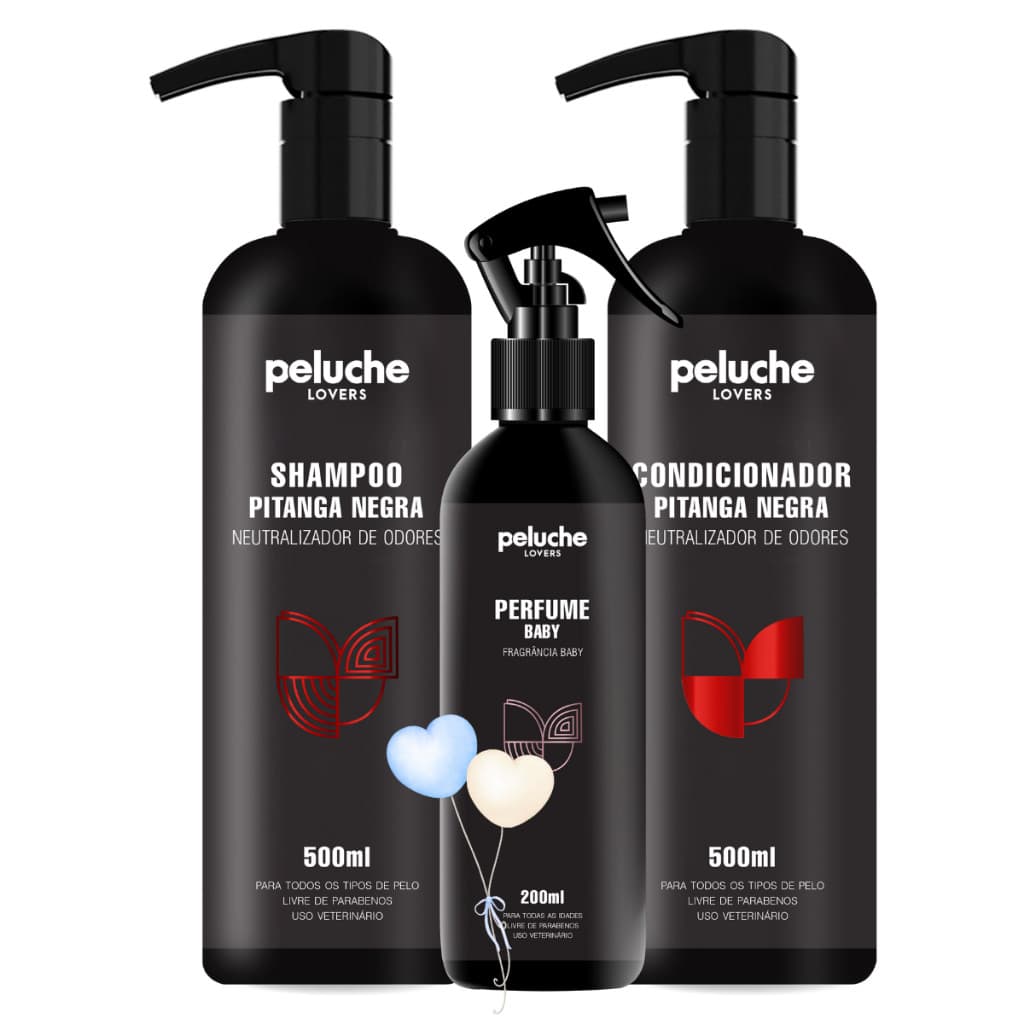 Kit Shampoo Condicionador Perfume Baby Peluche Pitanga Negra Para Cachorro Cães Gatos 500ml Pet