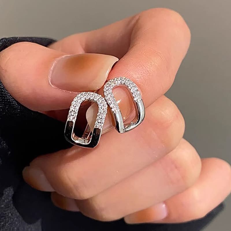 Brincos de Zircônia Geométricos Simples em Prata Esterlina S925, Joias de Moda, Presente para Mulheres DR4Q 5LGA