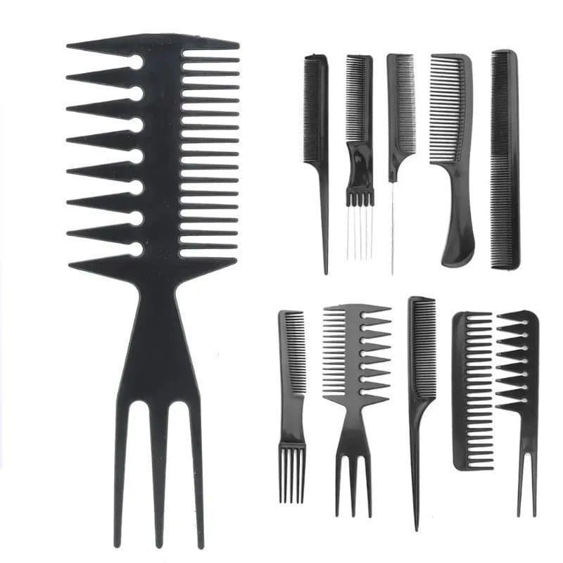 10 Pçs Conjunto De Pente Preto Estilo Cabeleireiro Multifuncional De Cabelo Anti-Estático Haircare Ferramentas De Pentea