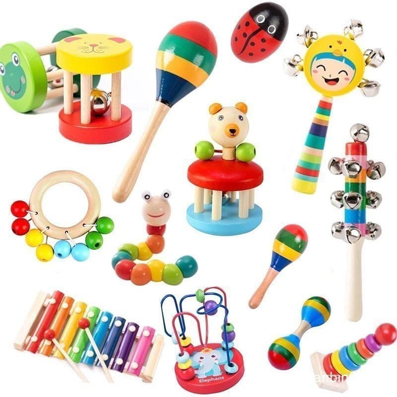 Brinquedo musical de chocalho Montessori para bebês de 1 ano, 0-12 meses