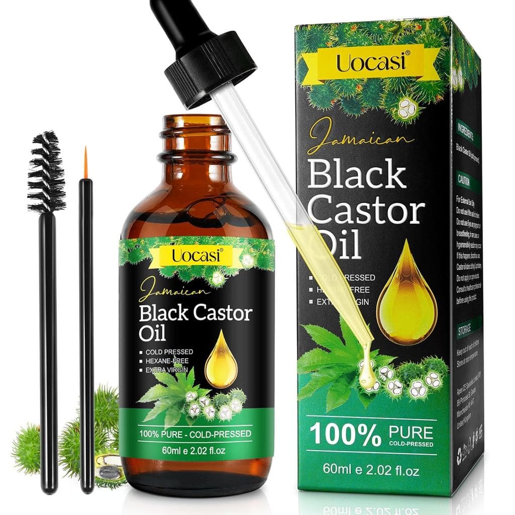 Óleo de Rícino Preto Jamaicano - 100% Puro e Orgânico, Prensado a Frio em Frascos de Vidro para Crescimento Capilar, Nut