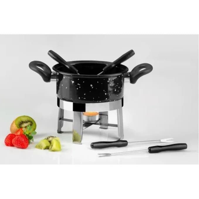 Kit Jogo Aparelho De Fondue Panela Esmaltada C/ 6 Peças