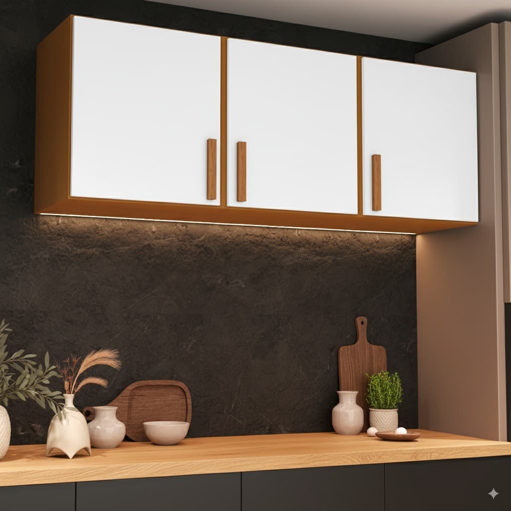 Armário Aéreo organizador de 120cm 3 Portas Multiuso Cozinha e Área de Serviço