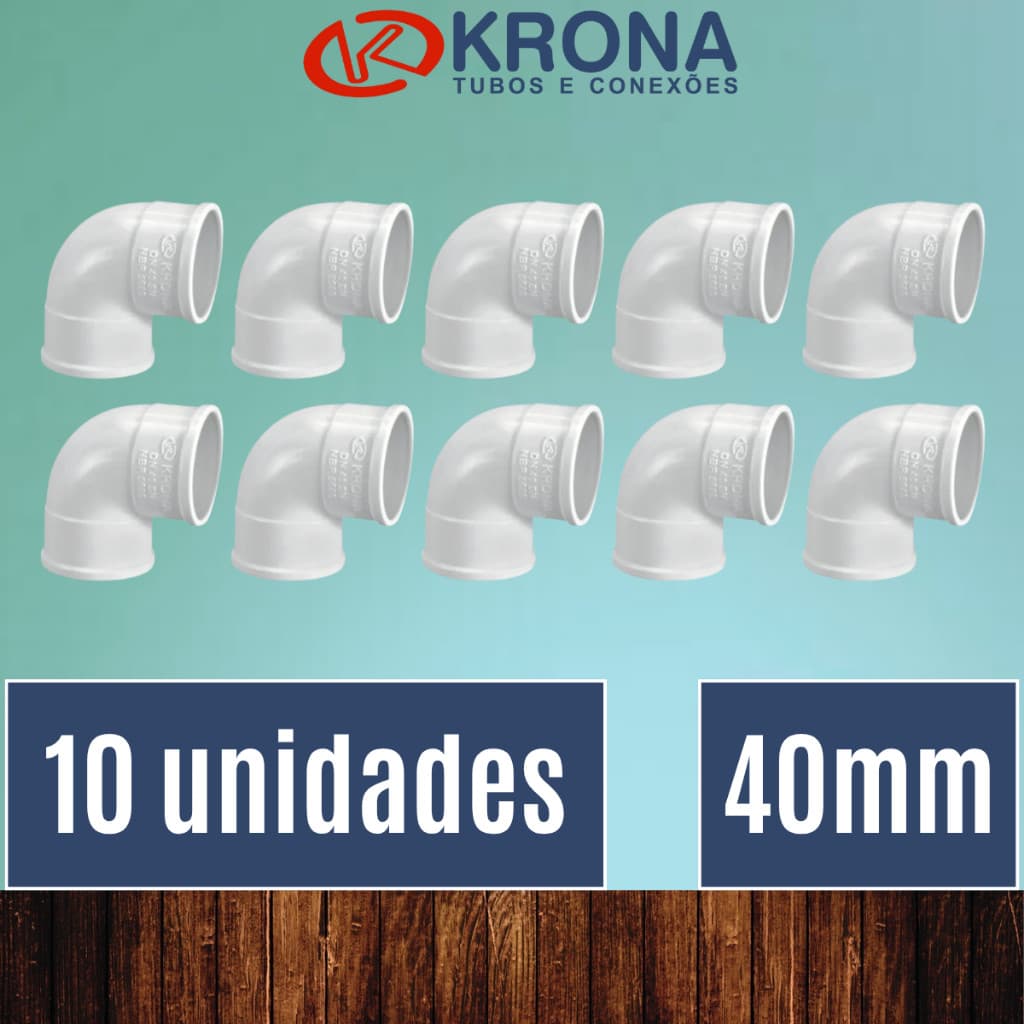 PCT 10 Unds Joelho 40mm Cotovelo 90 graus Esgoto PVC branco - Krona