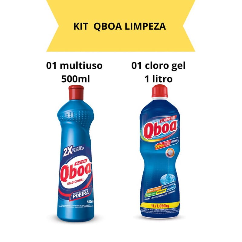 Kit 01 Cloro Gel Original Qboa Frasco 1l,01 multiuso Qboa 500 Ml