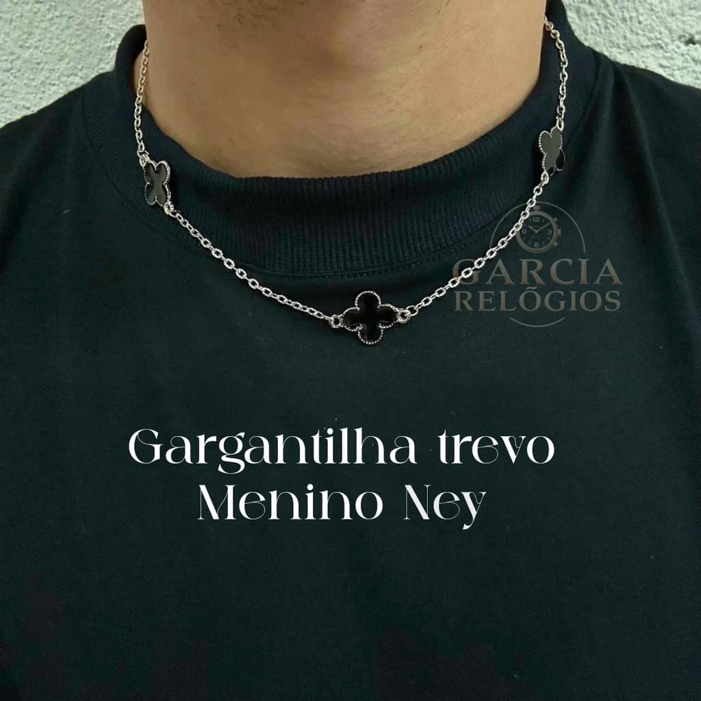 Colar Masculino Menino-NEY ELITE – Choker de Trevo luxuoso em Prata e Dourado