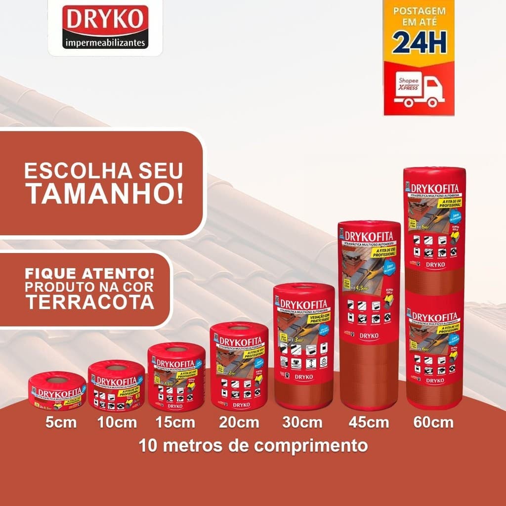 Fita Alumínio Terracota Manta Asfaltica Adesiva Impermeabilizante Vedatudo Dryko Reparo Telha