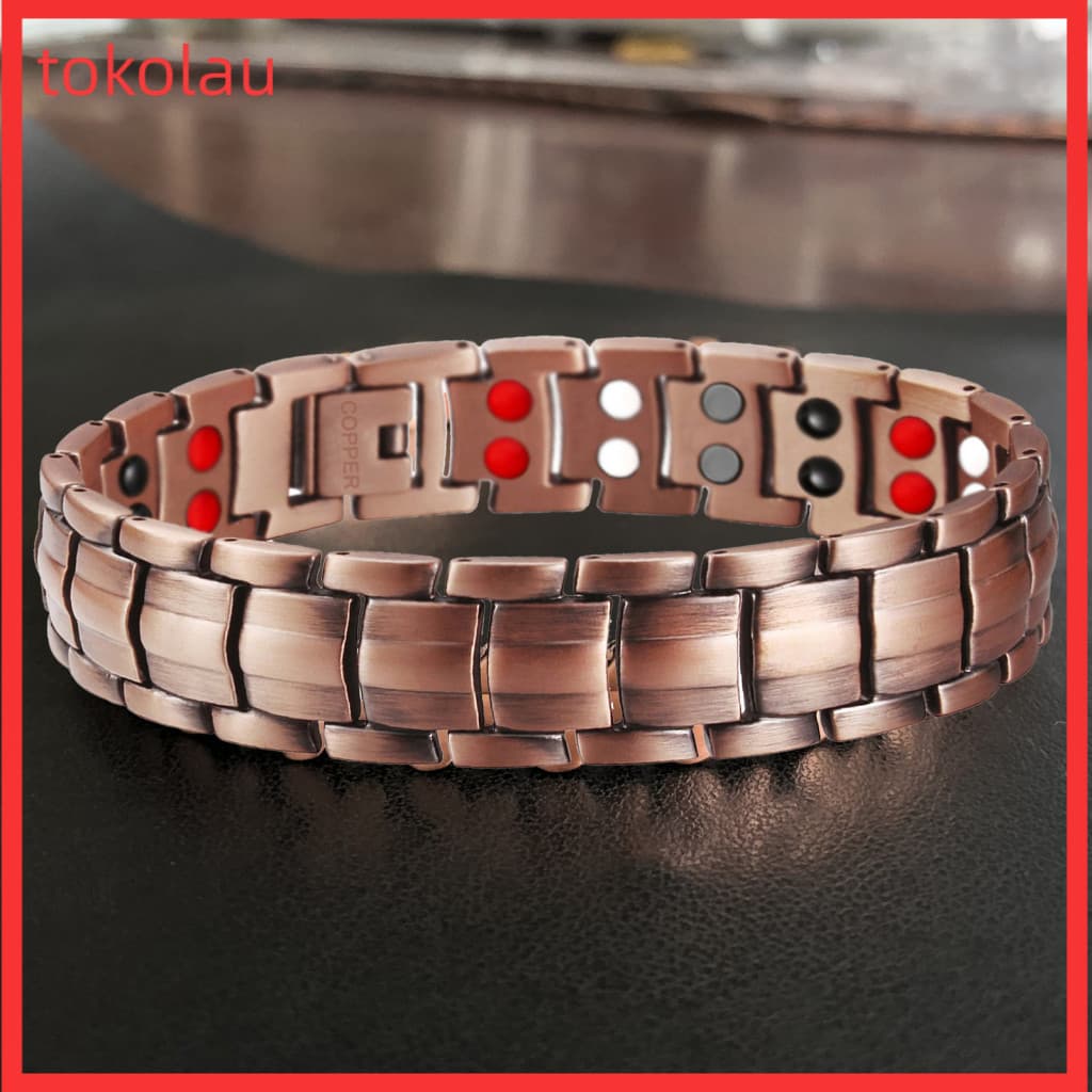 Pulseira Masculina Tokolau Magnética De Cobre Puro Durável De Terapia Suave Para Uso Diário