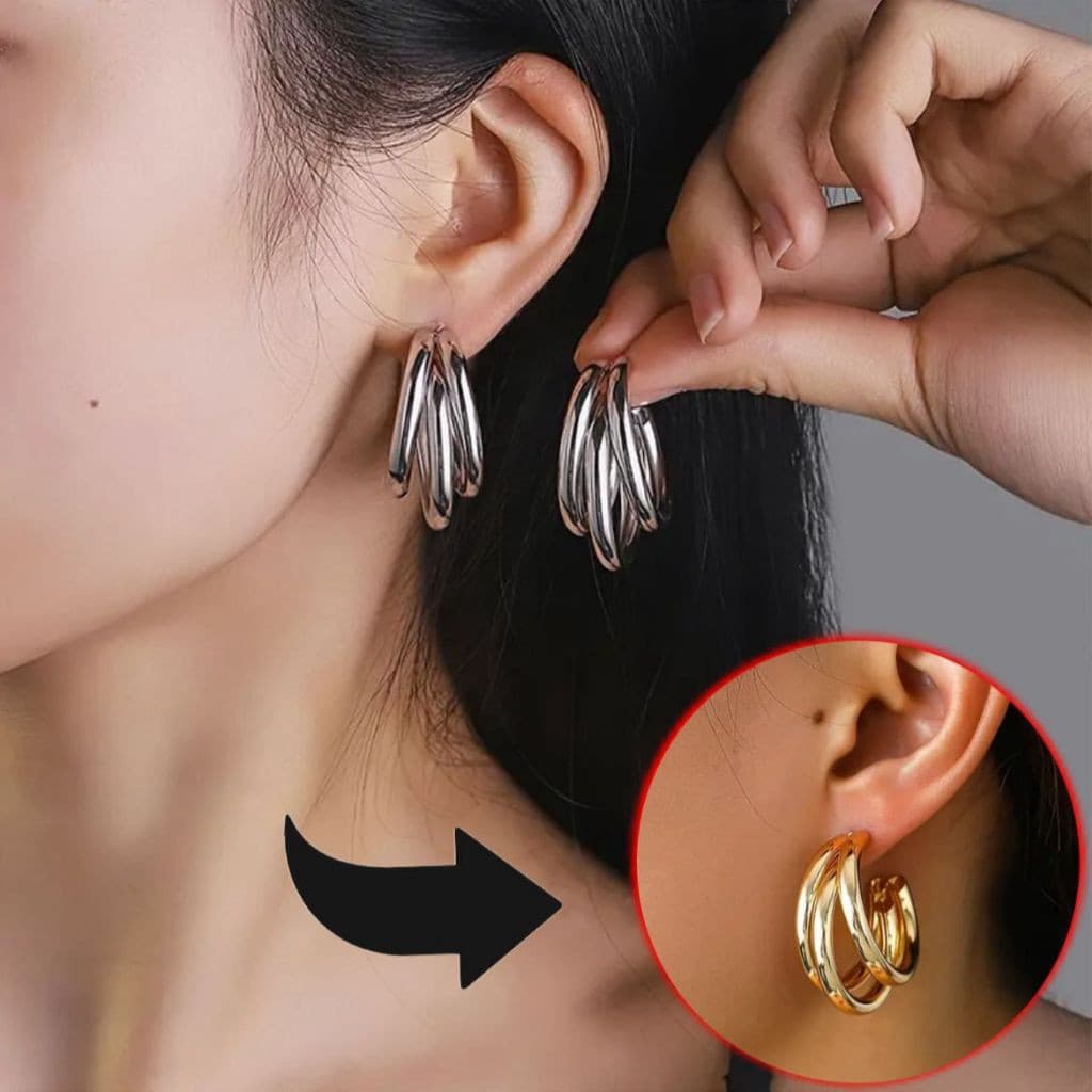 Brincos Argola Tripla Banhada a Ouro18k e Prata925