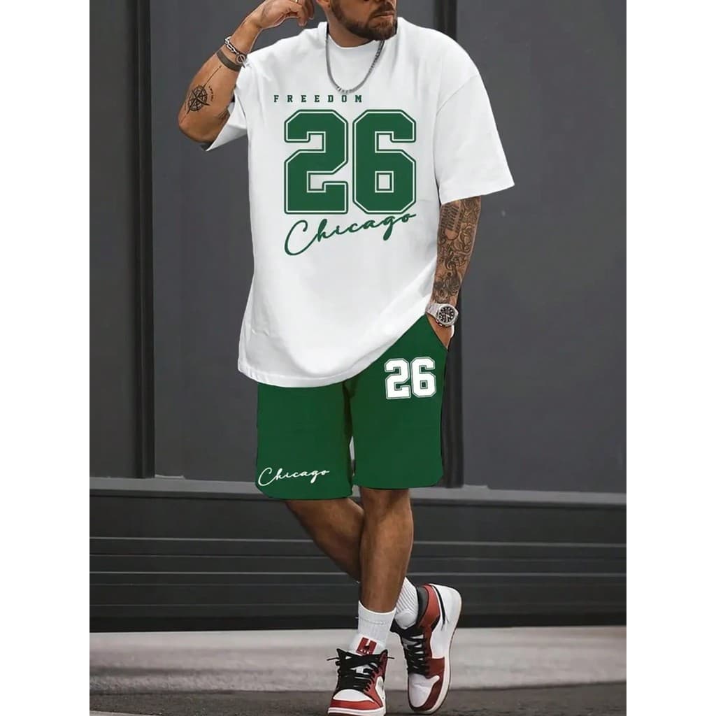 Kit Camiseta + Bermuda de Moletom Modelo "26 Chicago Freedom" Estilo Tumblr Moderno - LANÇAMENTO/PROMOÇÃO ESPECIAL