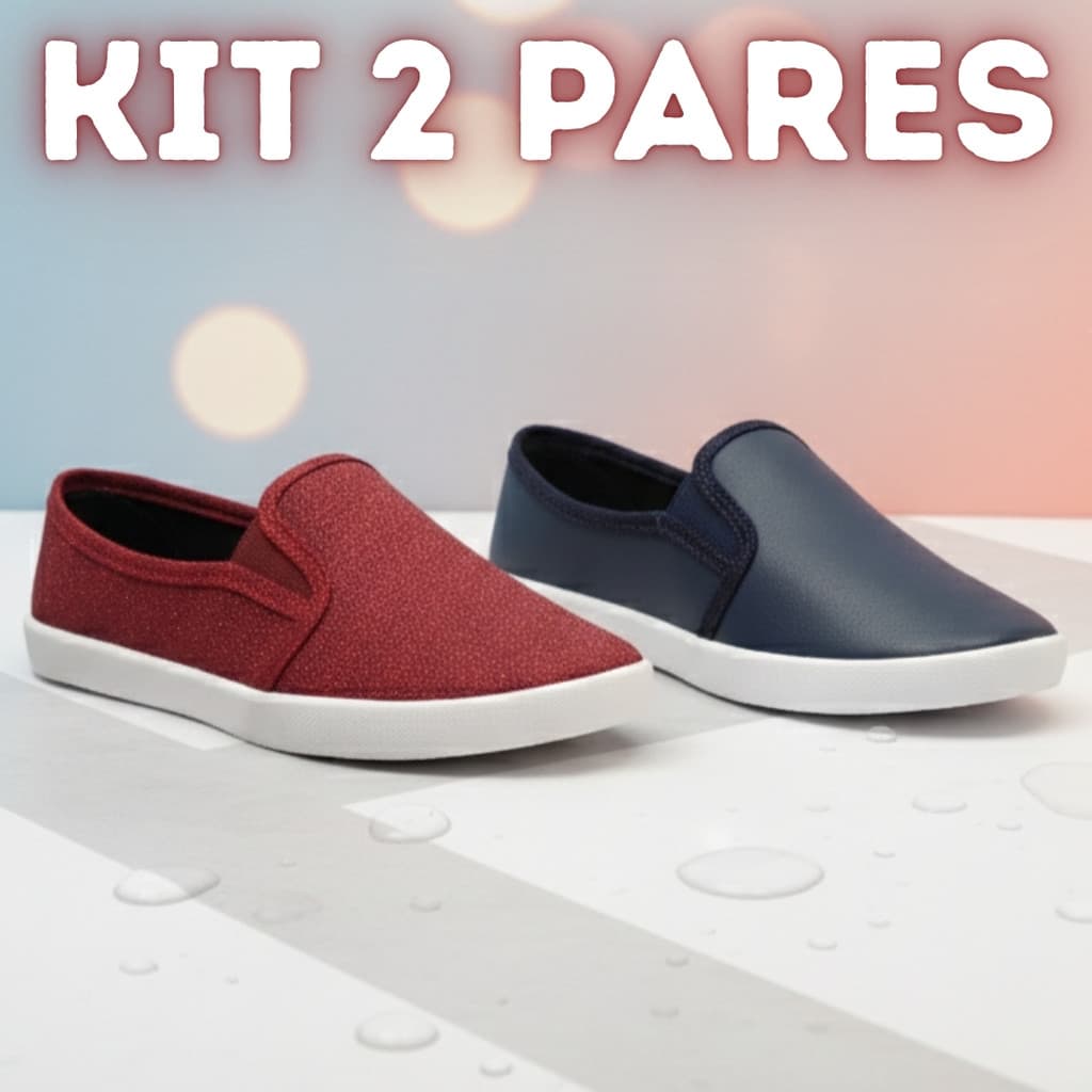Kit 2 Pares Tênis Feminino Slip On Casual e Leve para o Dia a Dia