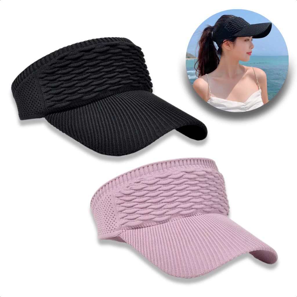 Kit Com 2 Viseira Feminina Turbante Respirável Caminha Esportiva Aba Longa Praia Moda Verão Uv50 Boné Chápeu